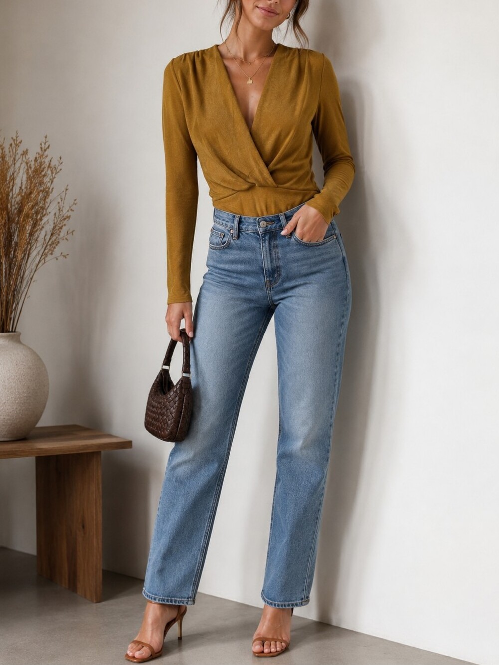 Kit + Sky Marigold Faux Wrap Long Sleeve Bodysuit